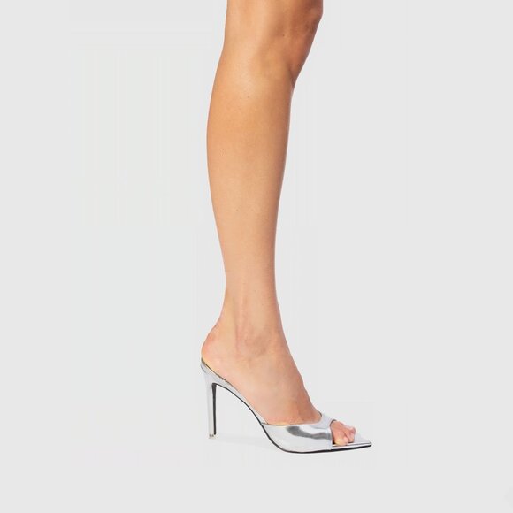 New BLACK SUEDE STUDIO Brea Mule in Silver Mirror Metallic high heel new years - Picture 9 of 10